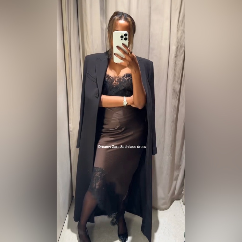 ASYMMETRIC SATIN LACE DRESS ZW COLLECTION - SLIP DRESS - Picture 6 of 17
